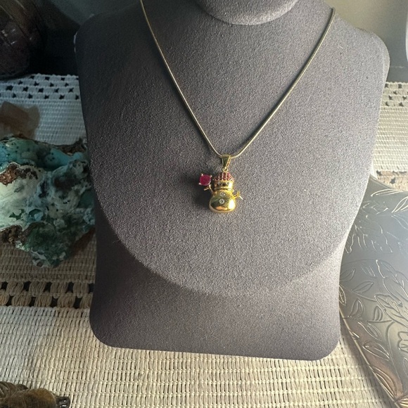 Adorable Gold and Rhodolite Snowman Pendant Necklace - Picture 6 of 11